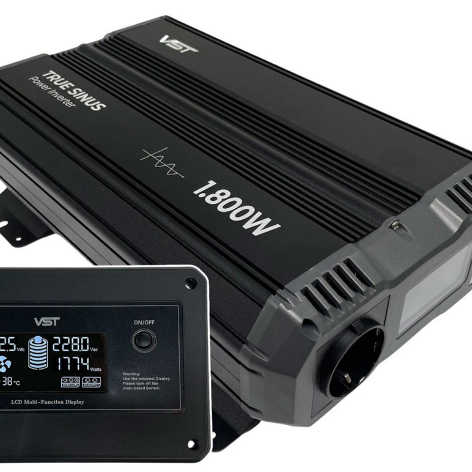 VST True-Sinus 1.800W Power Inverter 12V med fjernbetjening og display